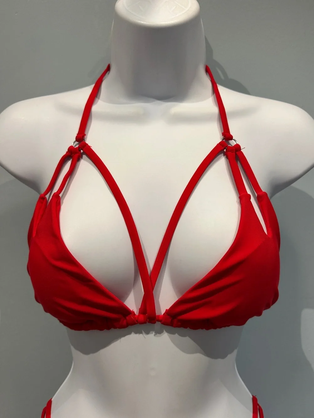 Red Strappy Triangle Cutout Bikini Small NWOT